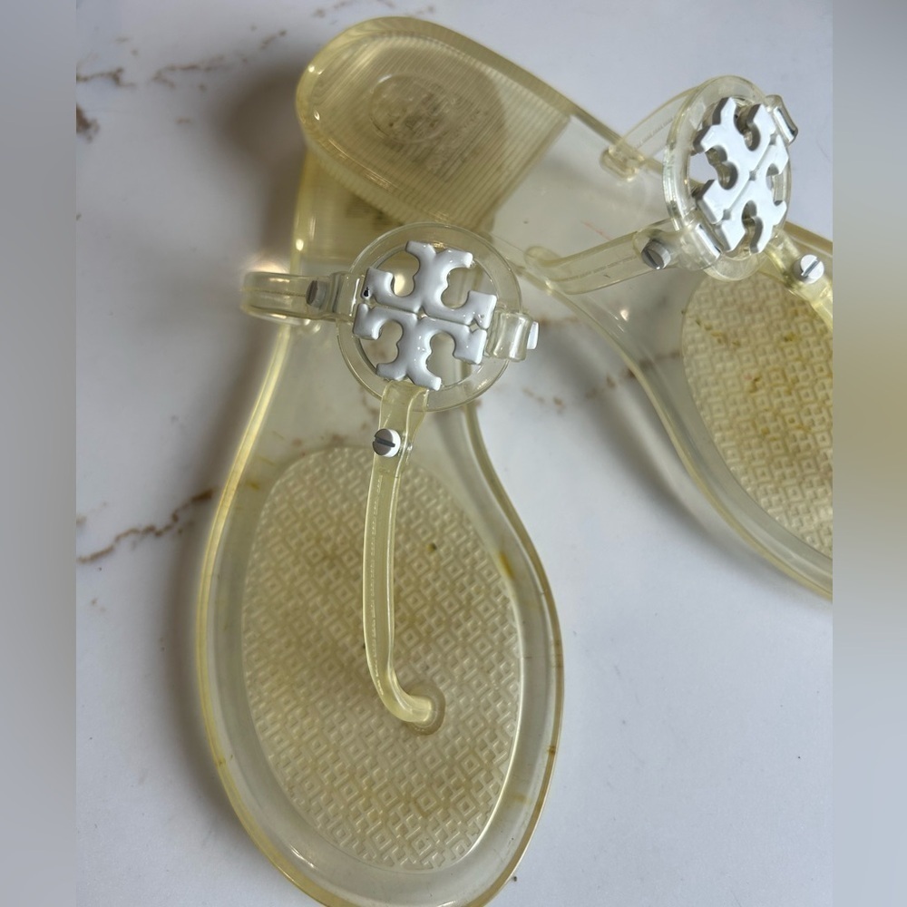 Tory Burch Clear Jelly Sandals with White Logo Accent size 7